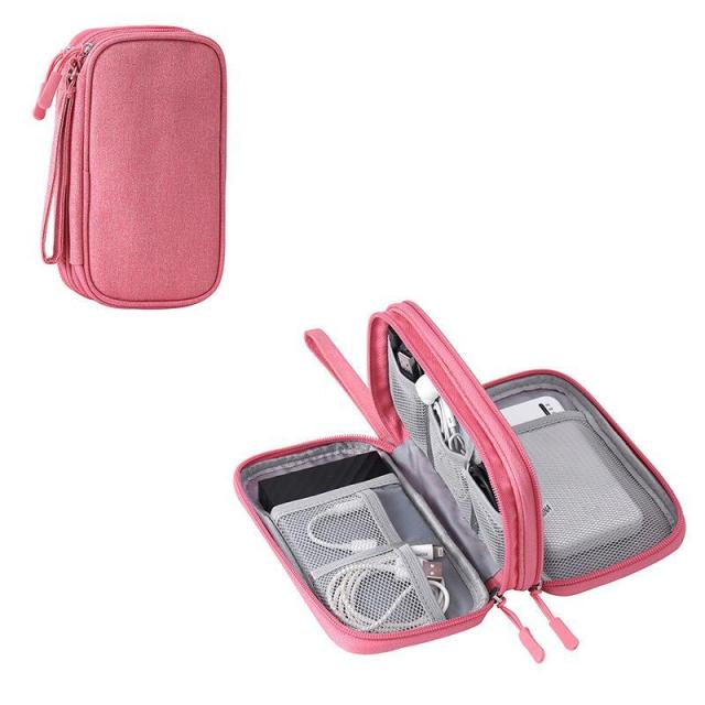 Cable Organizer Pouch Electronic Accessories Carry Case Storage Bag Double Layer
