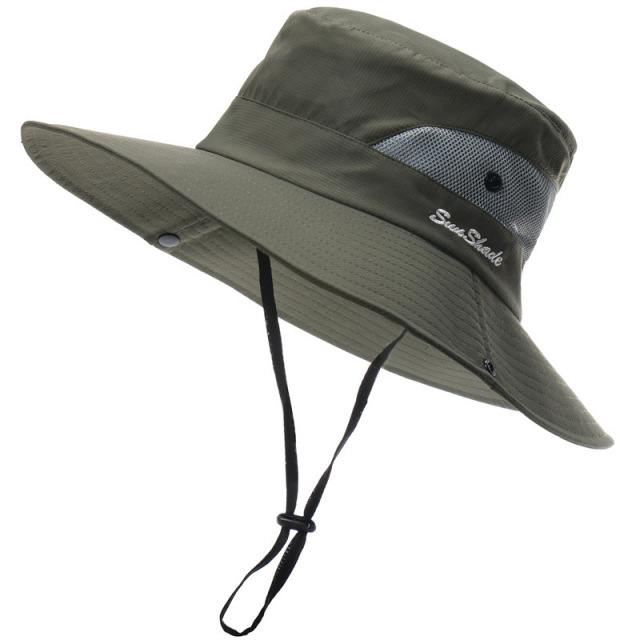 Beach Bucket Hat for Men Women Breathable Mesh Layer Wide Brim with Drawstring