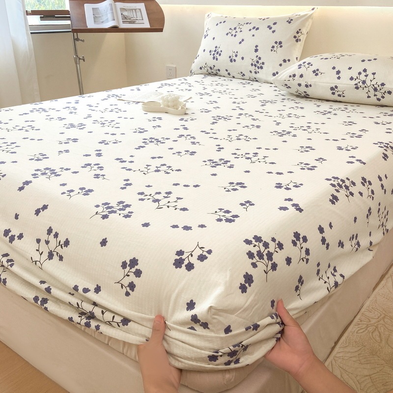 Floral Blossoms Print Fitted Sheet Set with Pillowcases