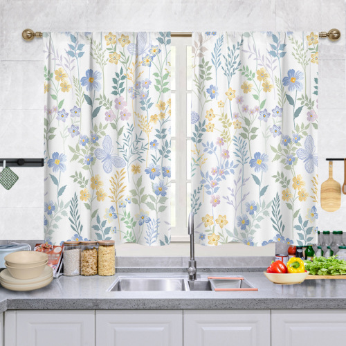 Floral Pattern Kitchen Curtains Short Decorative Light Filtering