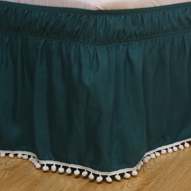 Ruffled Pom Pom Fringe Bed Skirt Brushed Microfiber Elastic Wrap Around