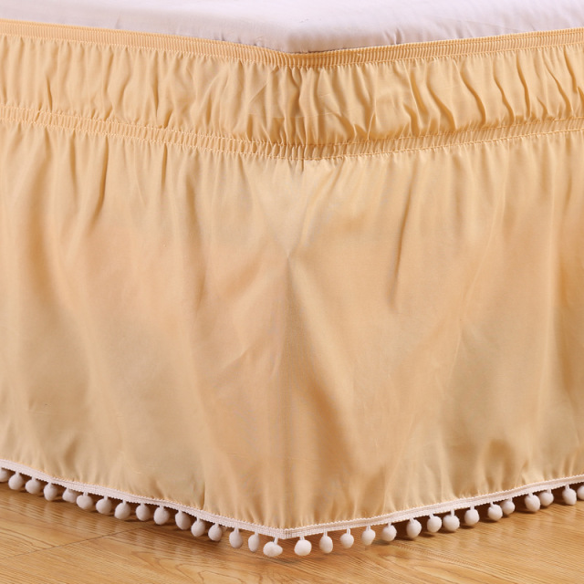Ruffled Pom Pom Fringe Bed Skirt Brushed Microfiber Elastic Wrap Around