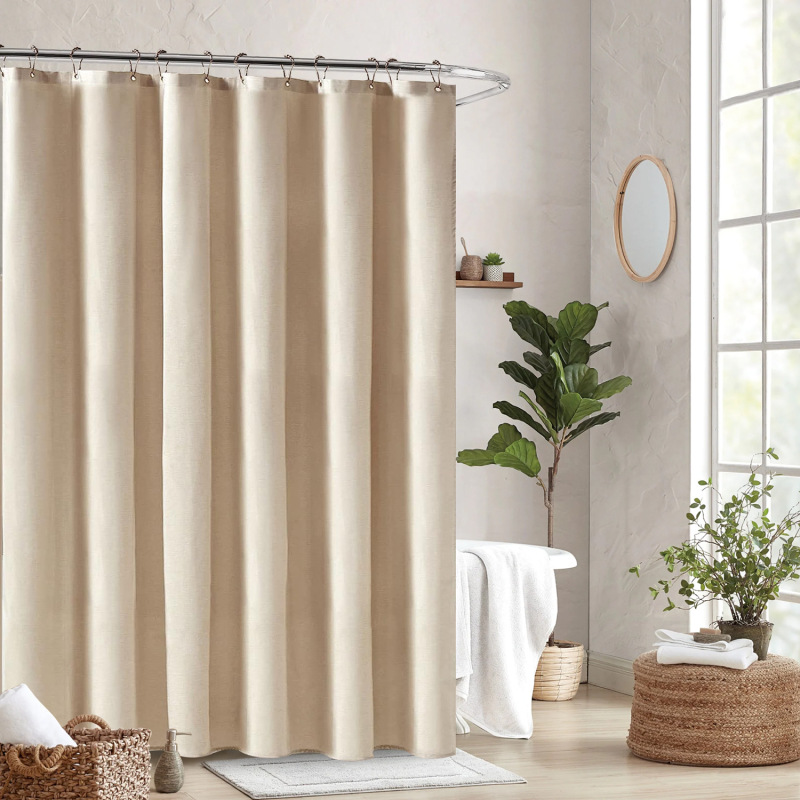 Linen Grommet Shower Curtain for Bathroom Boho Polyester Waterproof Fabric