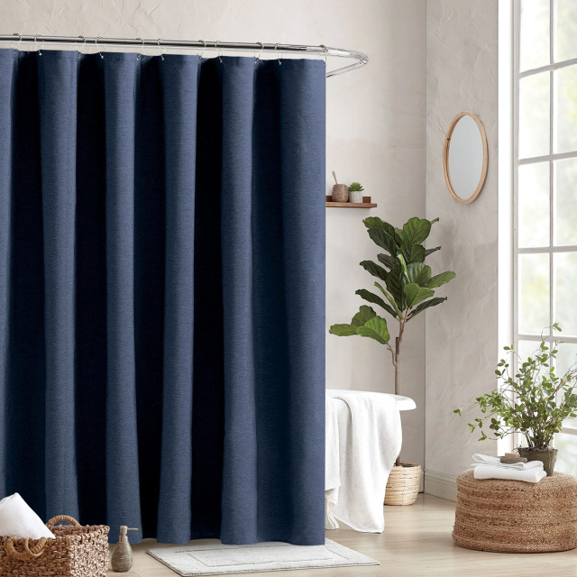 Linen Grommet Shower Curtain for Bathroom Boho Polyester Waterproof Fabric