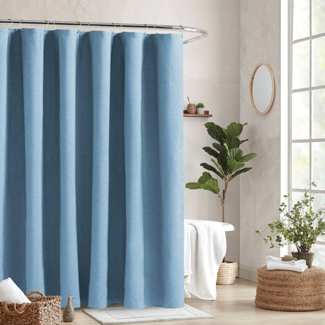Linen Grommet Shower Curtain for Bathroom Boho Polyester Waterproof Fabric