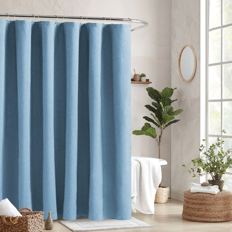 Linen Grommet Shower Curtain for Bathroom Boho Polyester Waterproof Fabric