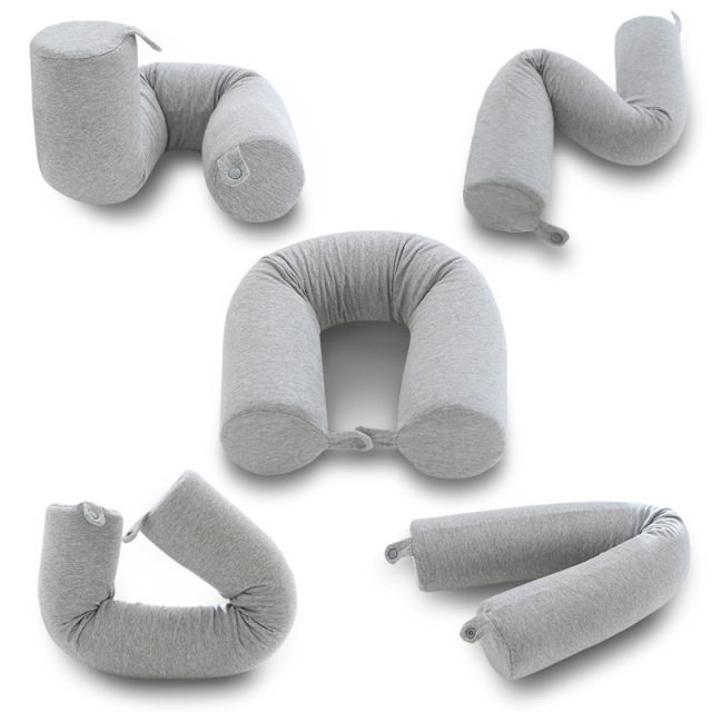 Memory Foam Roll Pillow Cotton Plush Breathable Adjustable Bendable Travel Pillow