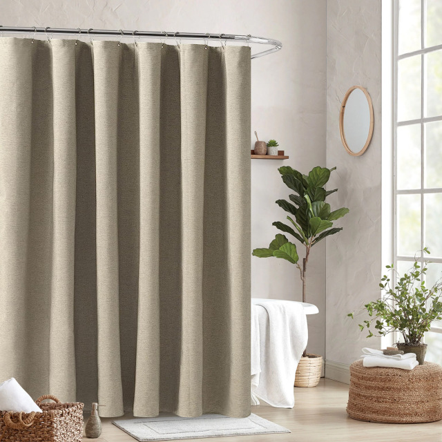 Linen Grommet Shower Curtain for Bathroom Boho Polyester Waterproof Fabric