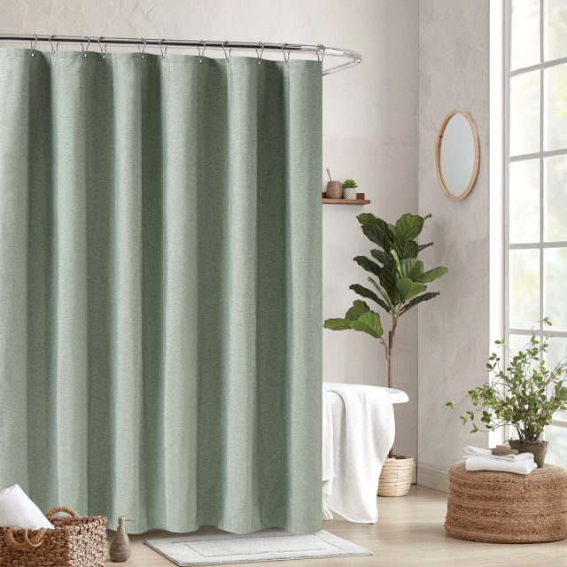 Linen Grommet Shower Curtain for Bathroom Boho Polyester Waterproof Fabric