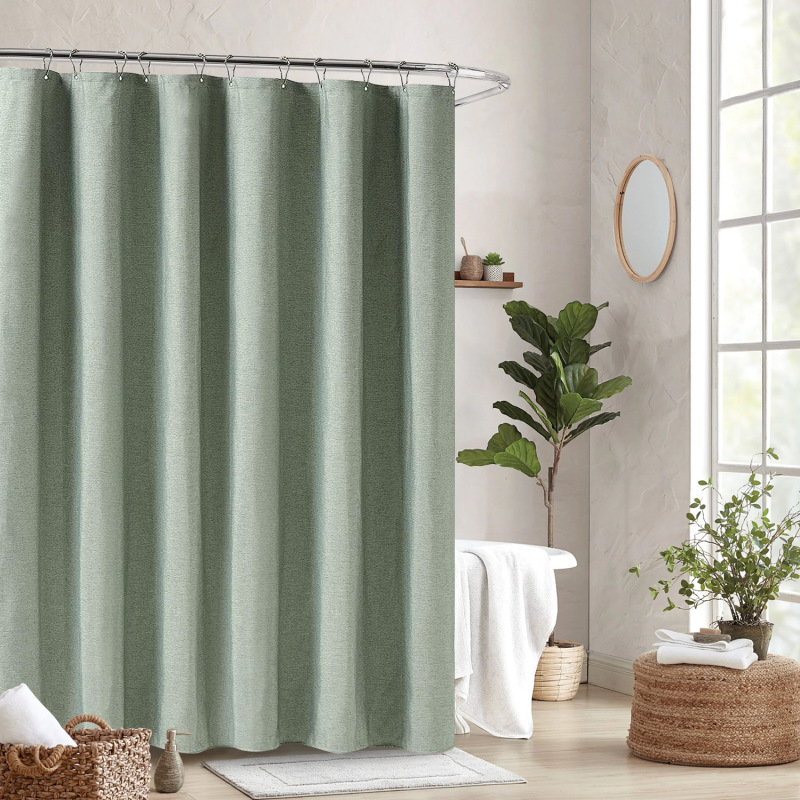 Linen Grommet Shower Curtain for Bathroom Boho Polyester Waterproof Fabric