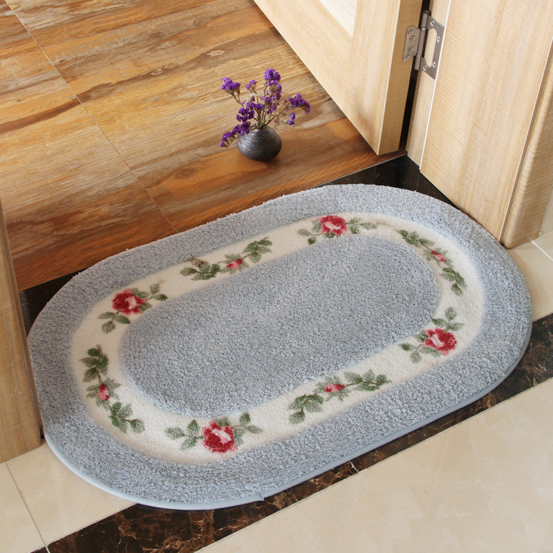 Oval Fleece Rose Flower Shaggy Area Rugs Floral Rural Style