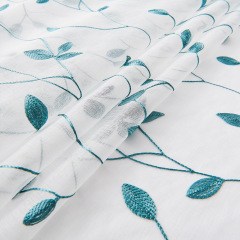 Semi Sheer Curtains Panels Embroidered Leaf Pattern Voile Window Drapes