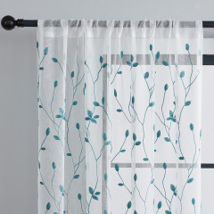 Semi Sheer Curtains Panels Embroidered Leaf Pattern Voile Window Drapes