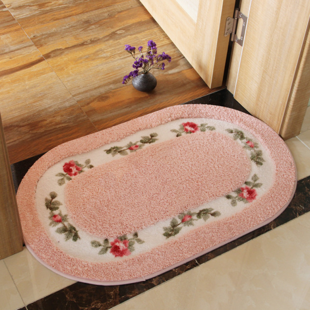 Oval Fleece Rose Flower Shaggy Area Rugs Floral Rural Style