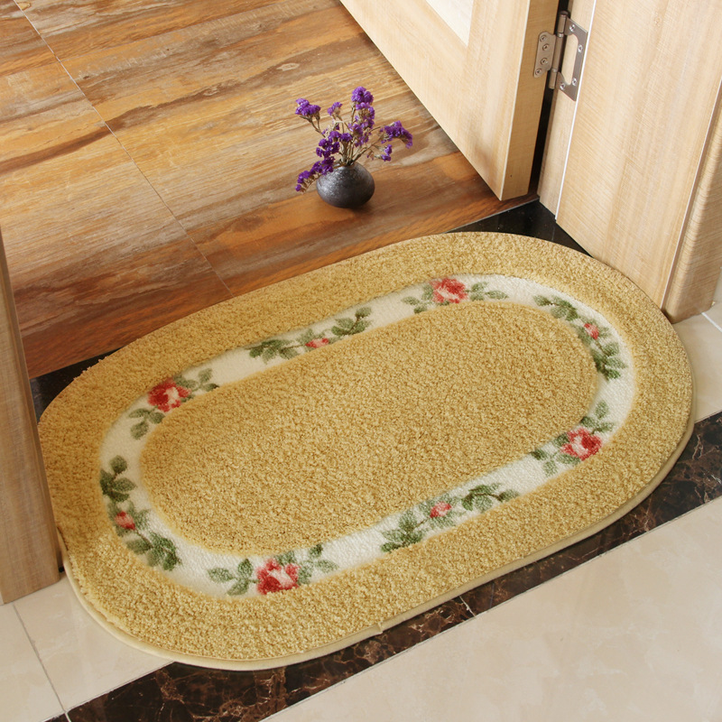 Oval Fleece Rose Flower Shaggy Area Rugs Floral Rural Style