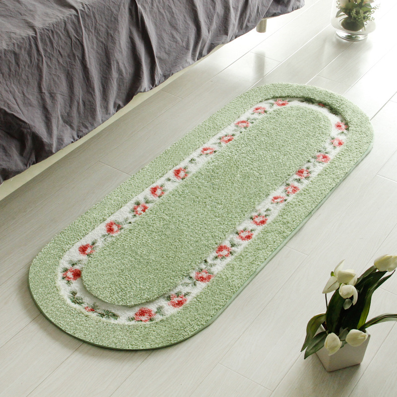 Oval Fleece Rose Flower Shaggy Area Rugs Floral Rural Style