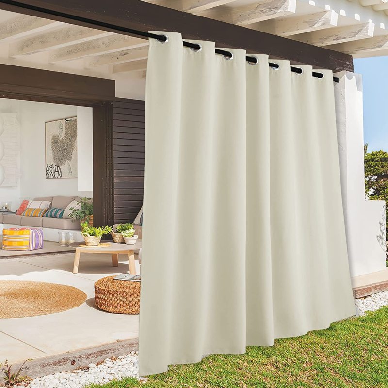1Pc Waterproof Grommet Outdoor Curtain Panel Windproof Durable for Patio Porch