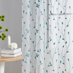 Semi Sheer Curtains Panels Embroidered Leaf Pattern Voile Window Drapes