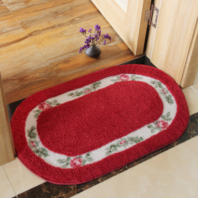 Oval Fleece Rose Flower Shaggy Area Rugs Floral Rural Style