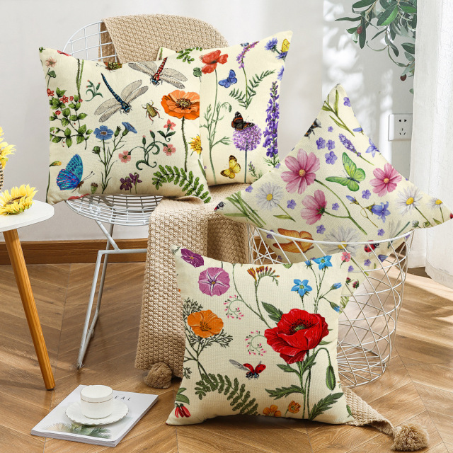 Outdoor Patio Throw Pillow Covers Decorative Cushion Cases Floral Insect Print