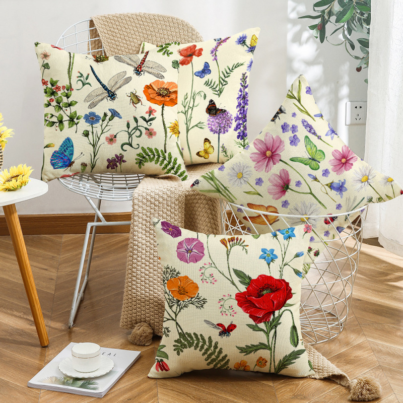 Outdoor Patio Throw Pillow Covers Decorative Cushion Cases Floral Insect Print