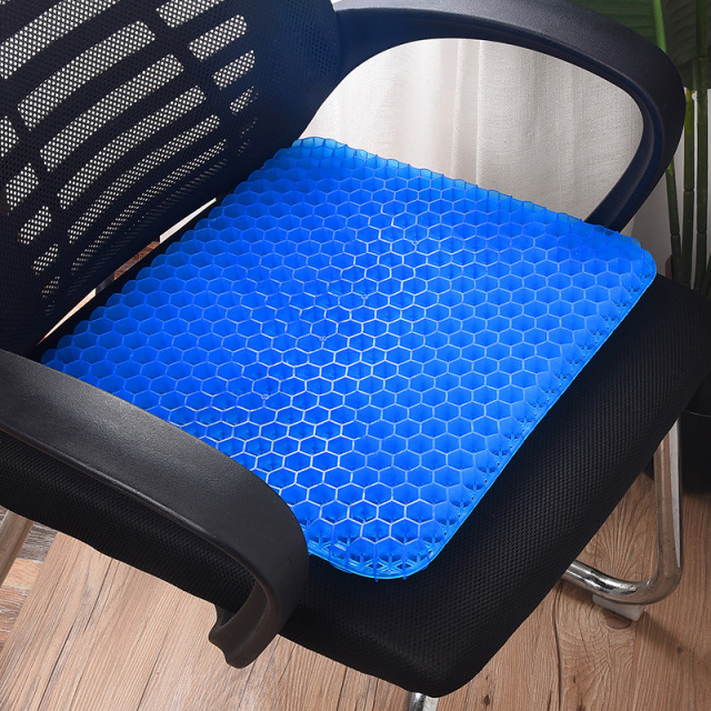 Thick Breathable Cooling Gel Seat Cushion Honeycomb Design Non-Slip Black Cover