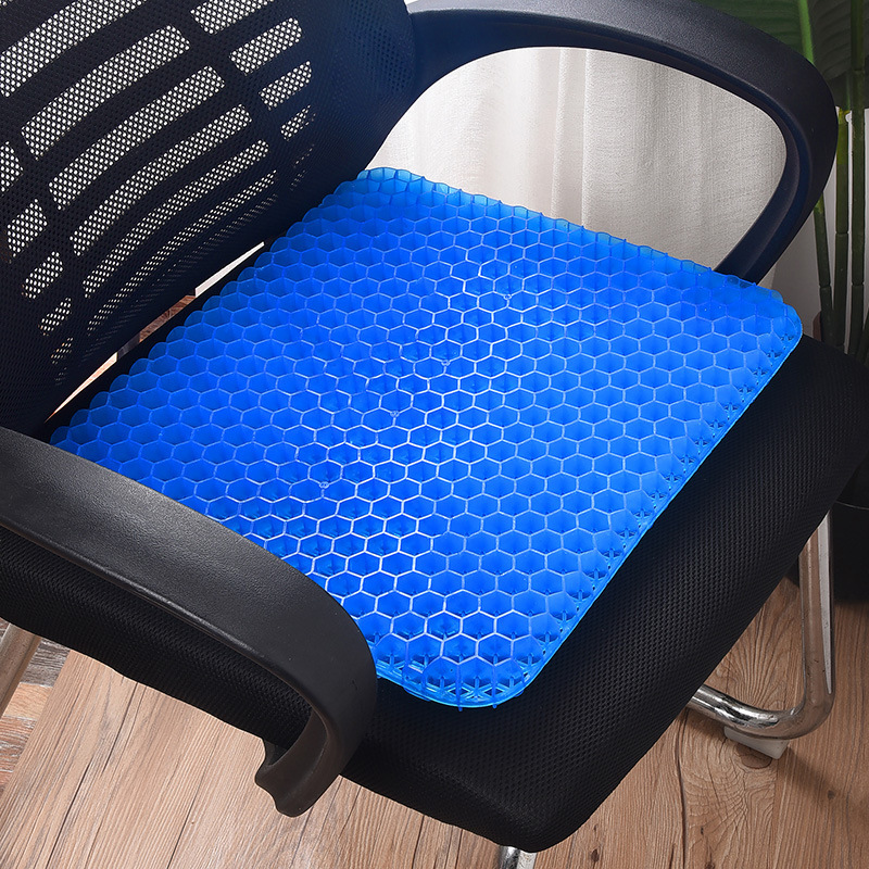 Thick Breathable Cooling Gel Seat Cushion Honeycomb Design Non-Slip Black Cover