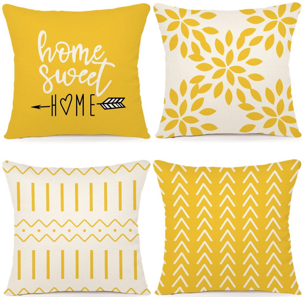 4Pc Throw Pillow Cover Set Linen Fabric Modern Geometric Pillow Case