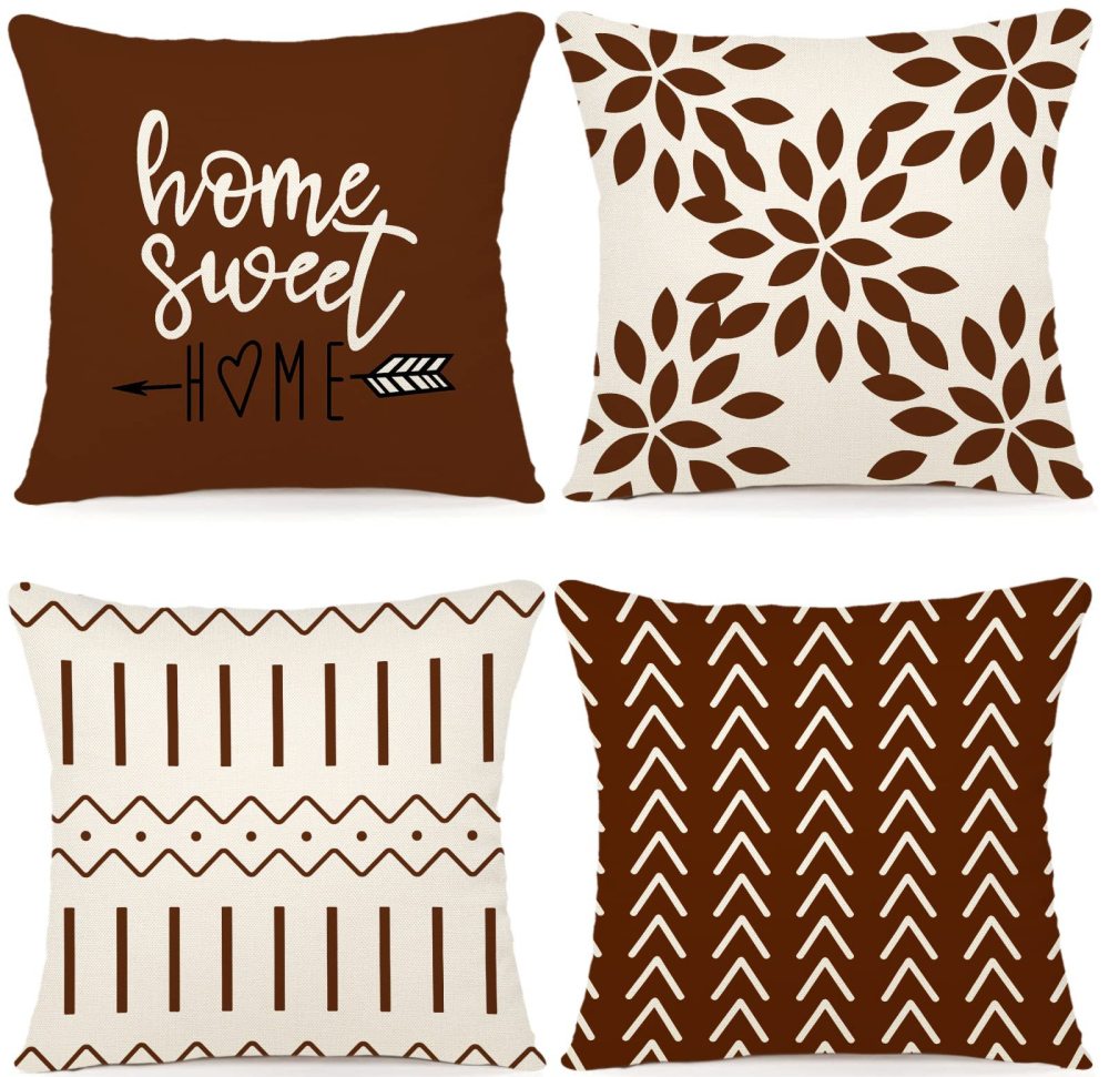 4Pc Throw Pillow Cover Set Linen Fabric Modern Geometric Pillow Case