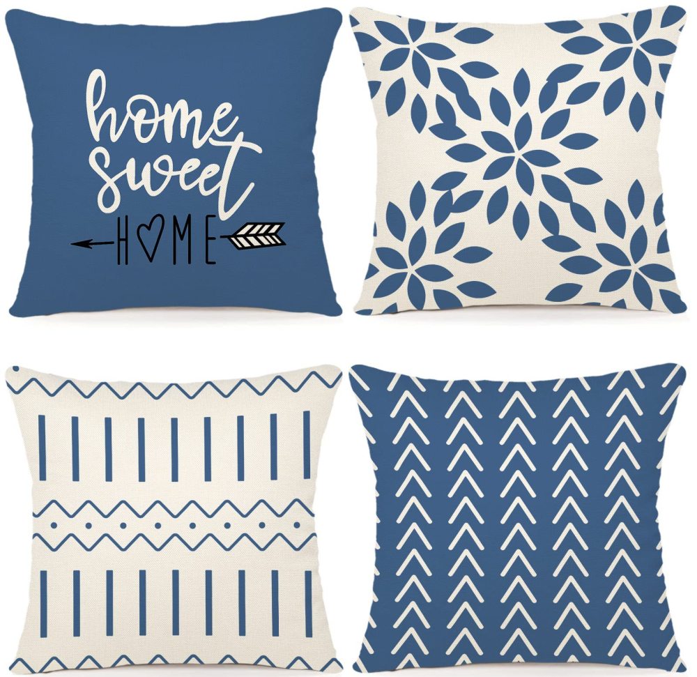 4Pc Throw Pillow Cover Set Linen Fabric Modern Geometric Pillow Case