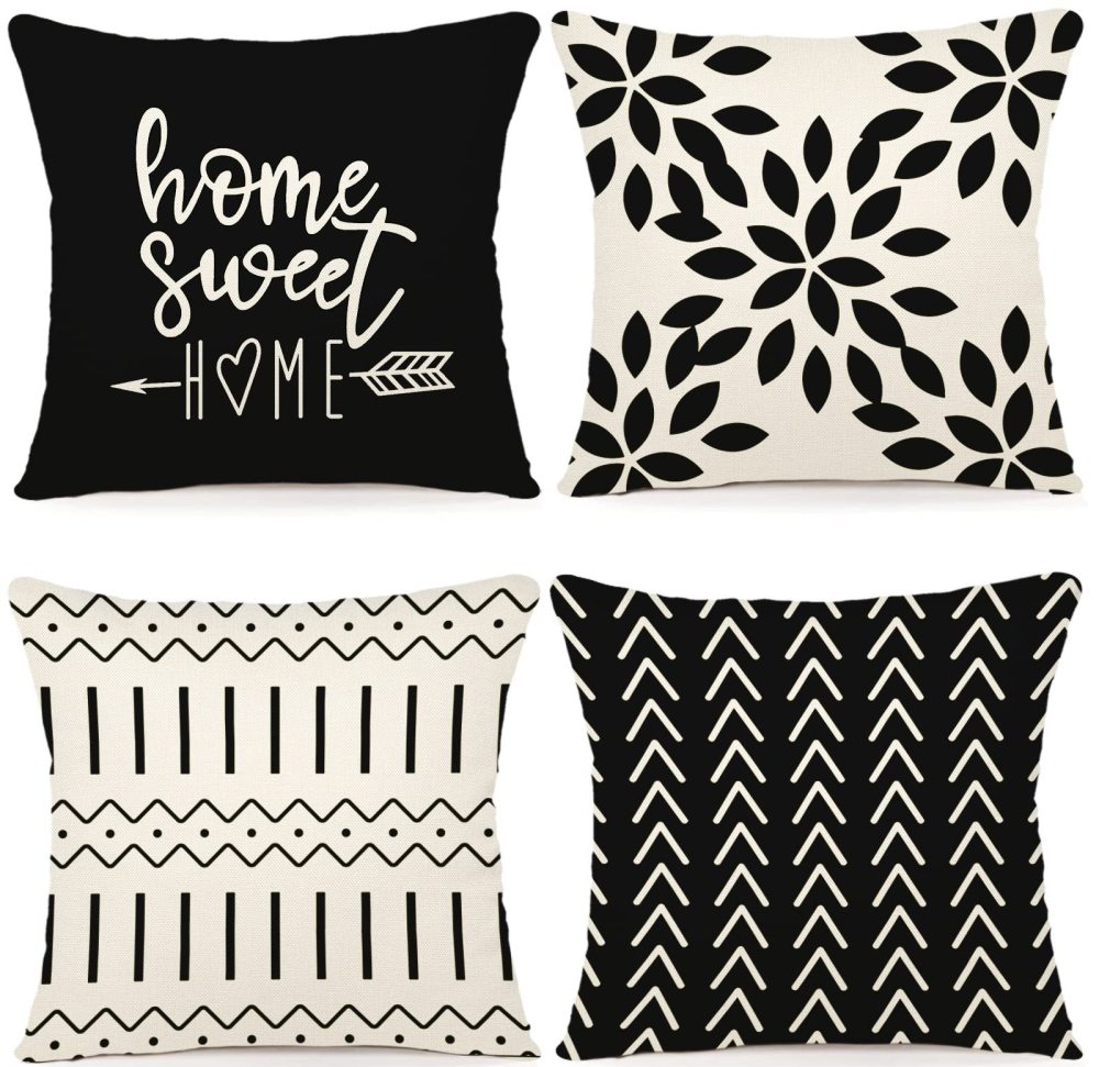 4Pc Throw Pillow Cover Set Linen Fabric Modern Geometric Pillow Case