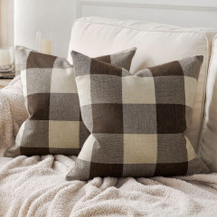 Polyester Linen Buffalo Check Throw Pillow Covers Brat Check Plaid Square Cushion Case