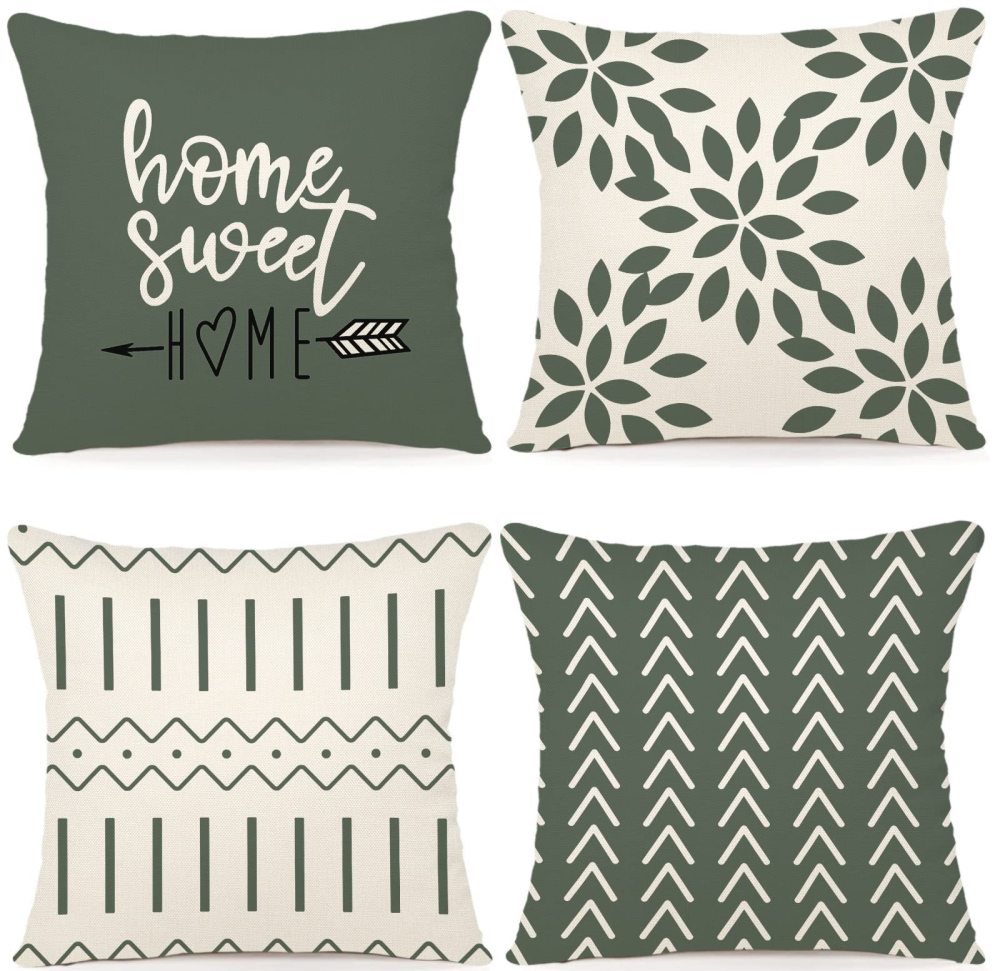 4Pc Throw Pillow Cover Set Linen Fabric Modern Geometric Pillow Case