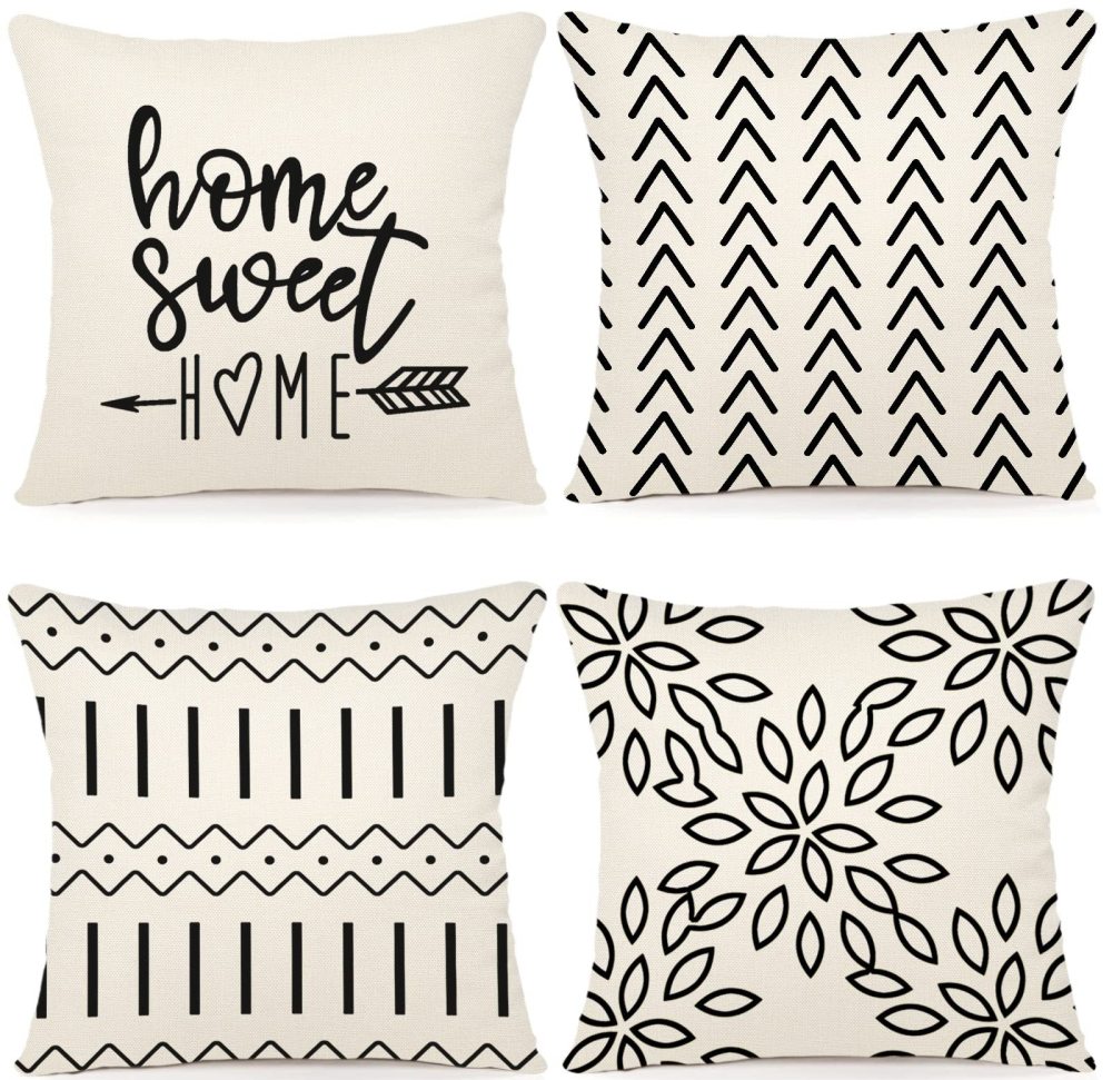 4Pc Throw Pillow Cover Set Linen Fabric Modern Geometric Pillow Case