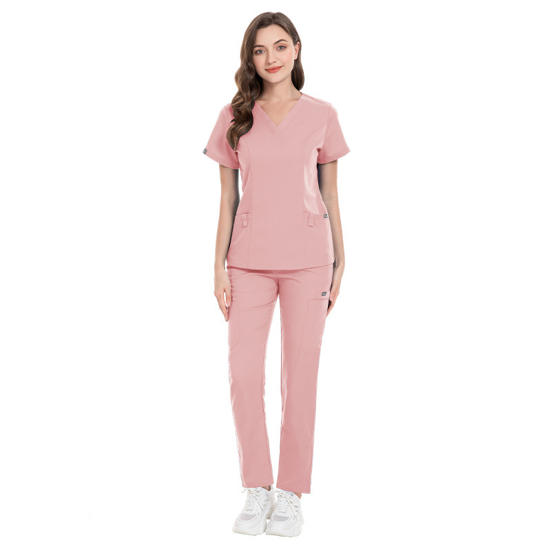 Women Scrubs Set Medical Uniform V-Neck Top Pant with Pockets