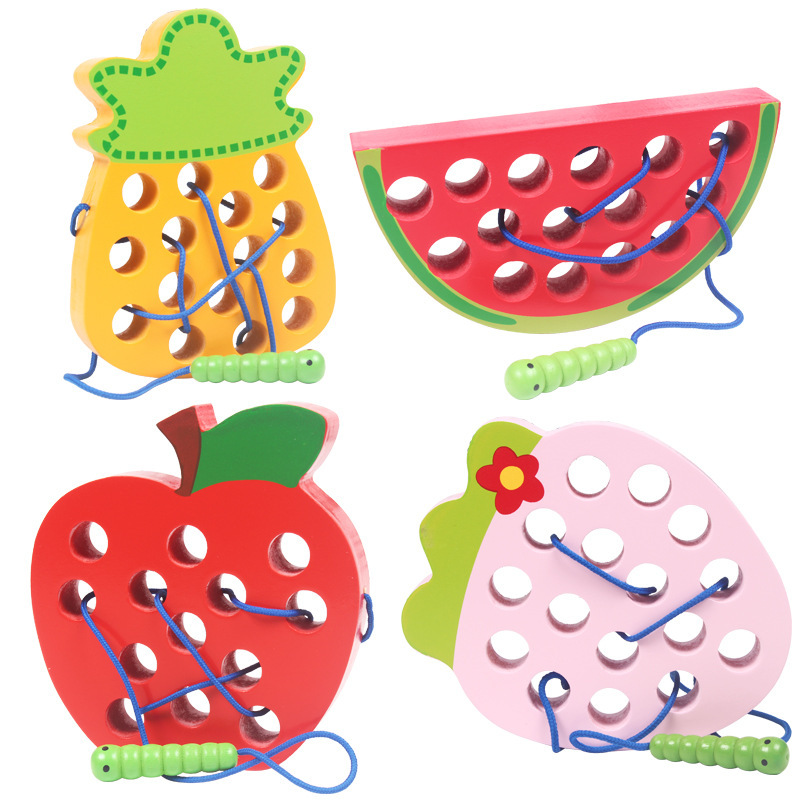 Wooden Lacing Fruit Threading Toys Early Learning Educational Gift