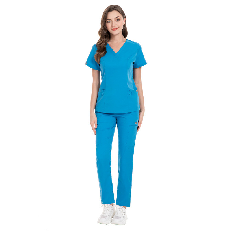 Women Scrubs Set Medical Uniform V-Neck Top Pant with Pockets