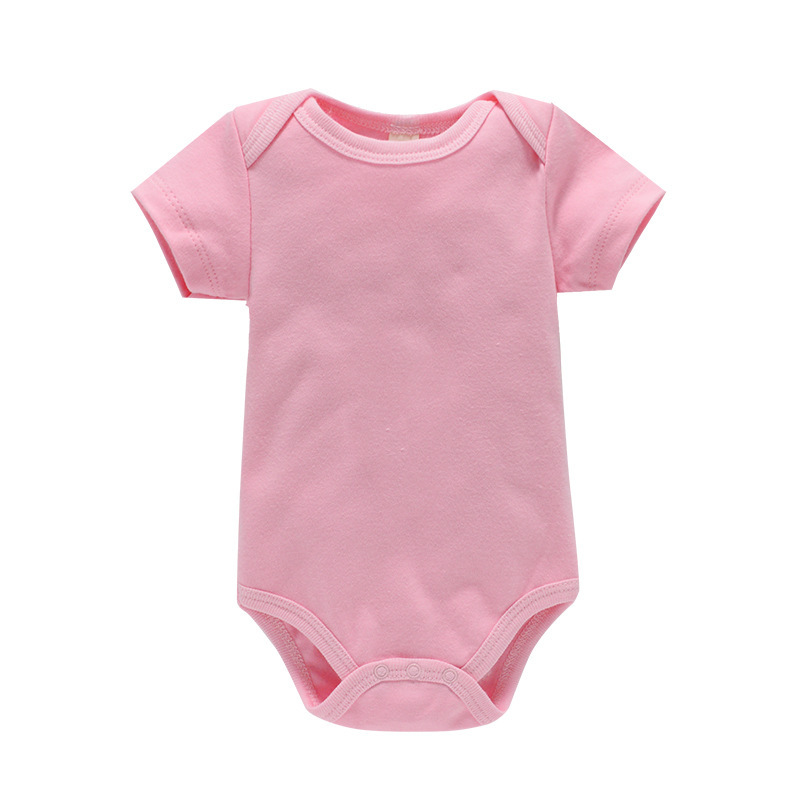 6 Sizes Cotton Unisex Baby Short Sleeve Bodysuits Solid Color Crotch Buckle Design
