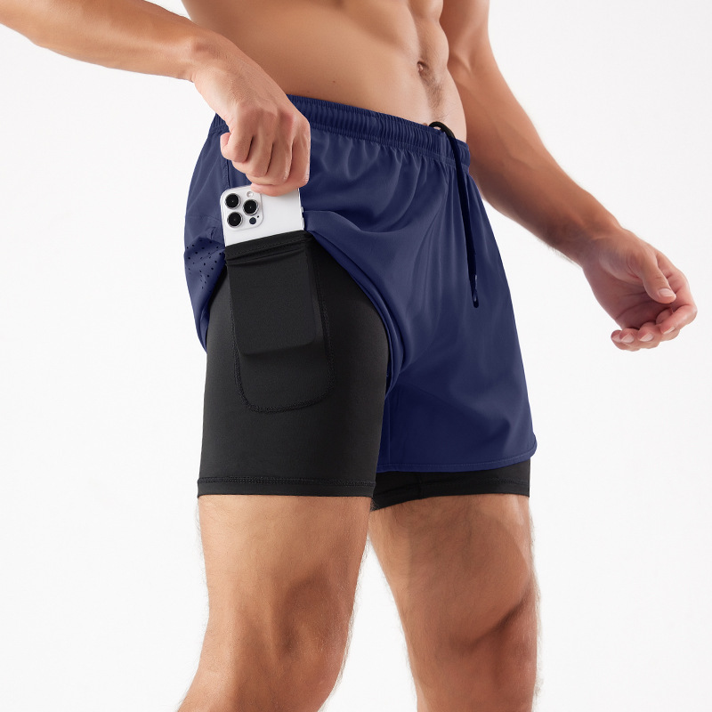 Men & Women 2 in 1 Running Shorts with Liner Back Zipper Pockets Quick Dry Mesh