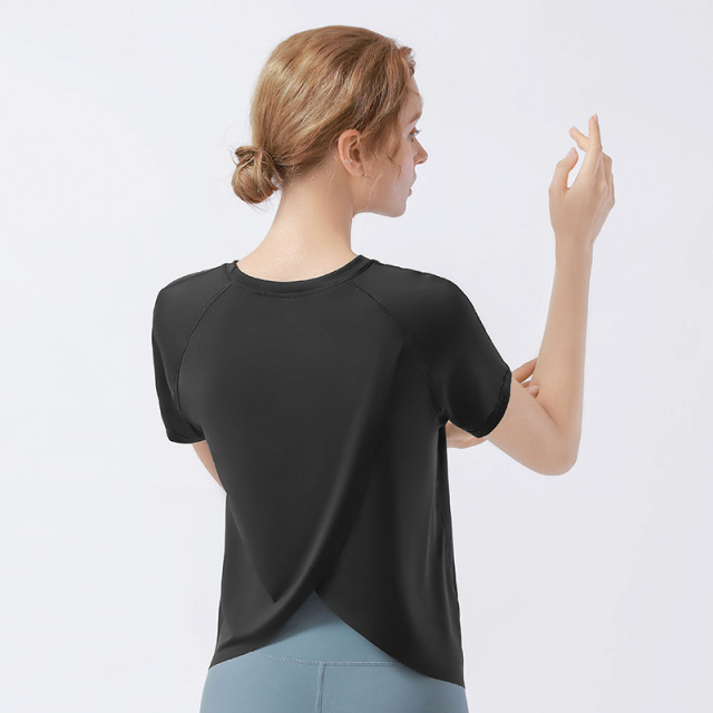 Women Cropped Split Back Tops Short Sleeve Loose Fit for Workout Yoga