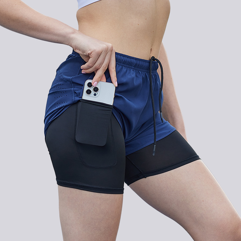 Men & Women 2 in 1 Running Shorts with Liner Back Zipper Pockets Quick Dry Mesh