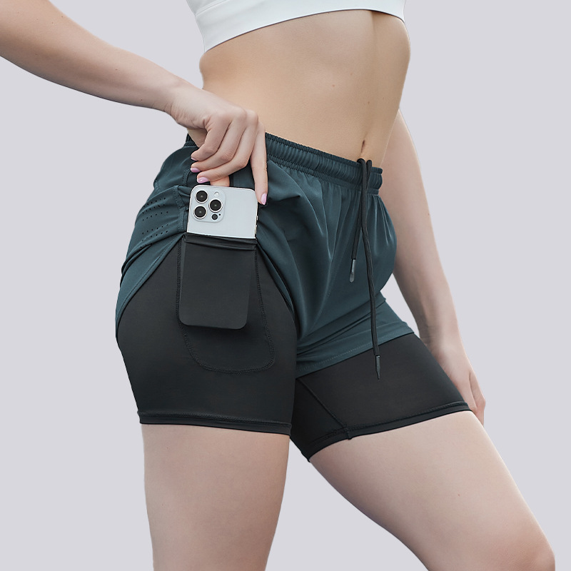 Men & Women 2 in 1 Running Shorts with Liner Back Zipper Pockets Quick Dry Mesh