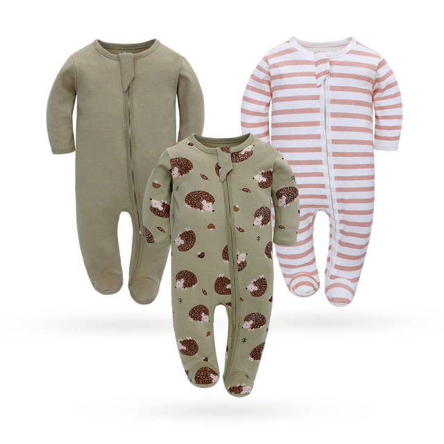 4 Sizes Baby Footie Pajama Long Sleeve Bodysuits Zipper