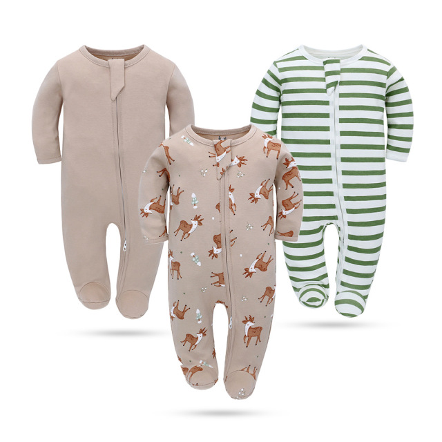 4 Sizes Baby Footie Pajama Long Sleeve Bodysuits Zipper