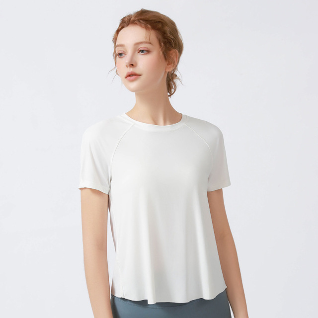 Women Cropped Split Back Tops Short Sleeve Loose Fit for Workout Yoga