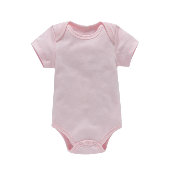 6 Sizes Cotton Unisex Baby Short Sleeve Bodysuits Solid Color Crotch Buckle Design
