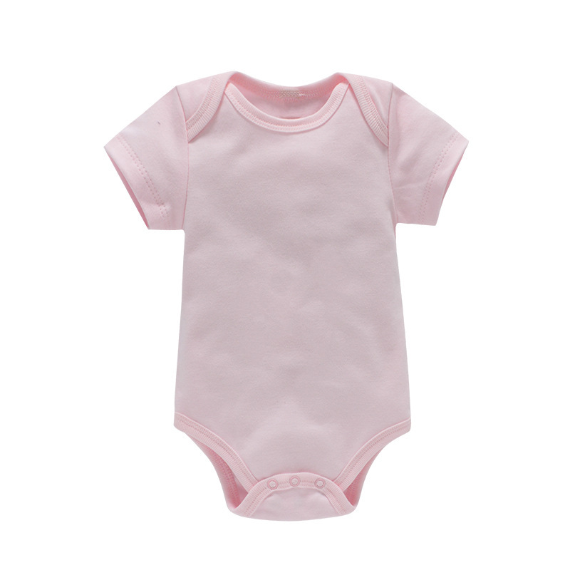 6 Sizes Cotton Unisex Baby Short Sleeve Bodysuits Solid Color Crotch Buckle Design