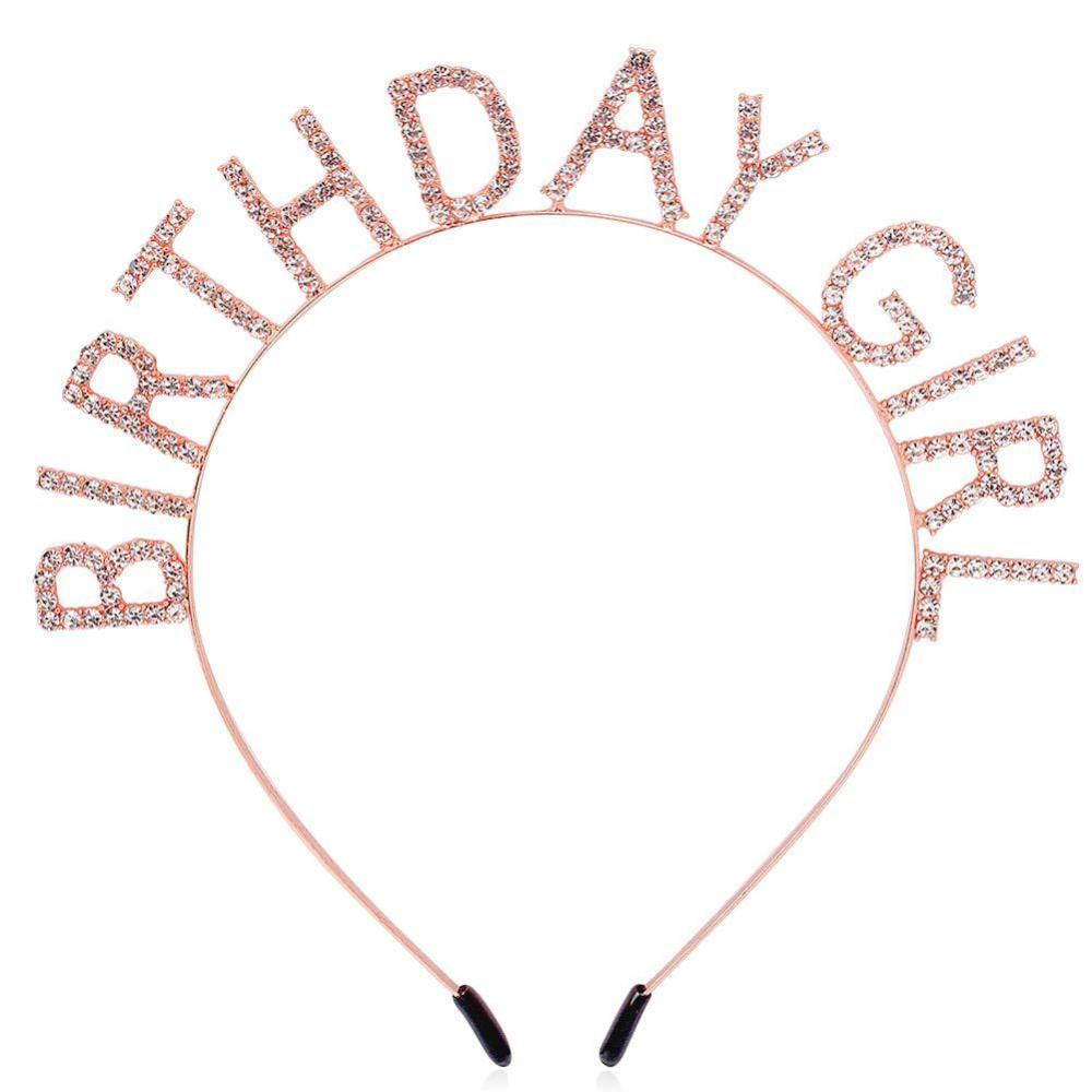 Birthday Girl Sash Birthday Crown Glitter Rose Gold Rhinestone Headband Set