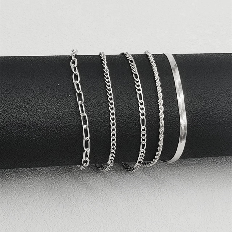 Silver Gold Plated Stackable Bracelets Set Minimalist Tiny Cute Jewelry