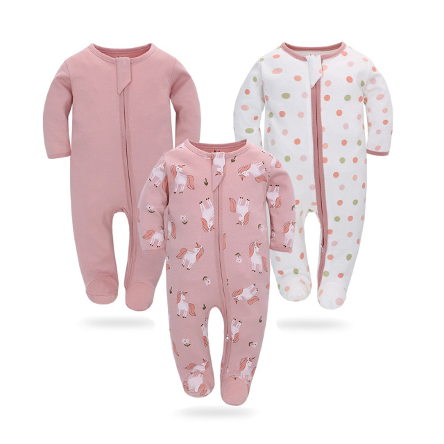 4 Sizes Baby Footie Pajama Long Sleeve Bodysuits Zipper